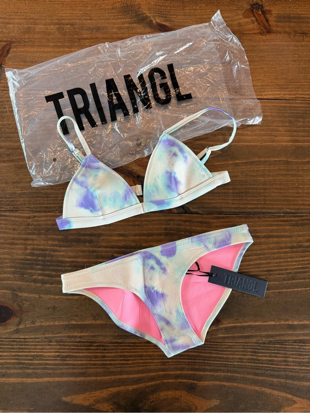 triangl swimwear Cream Tie-Dye Bikini with Pink Lining